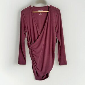 Torrid Super Soft Ribbed Faux Wrap Tunic Sz 0 Large Burgundy Ruched Flattering